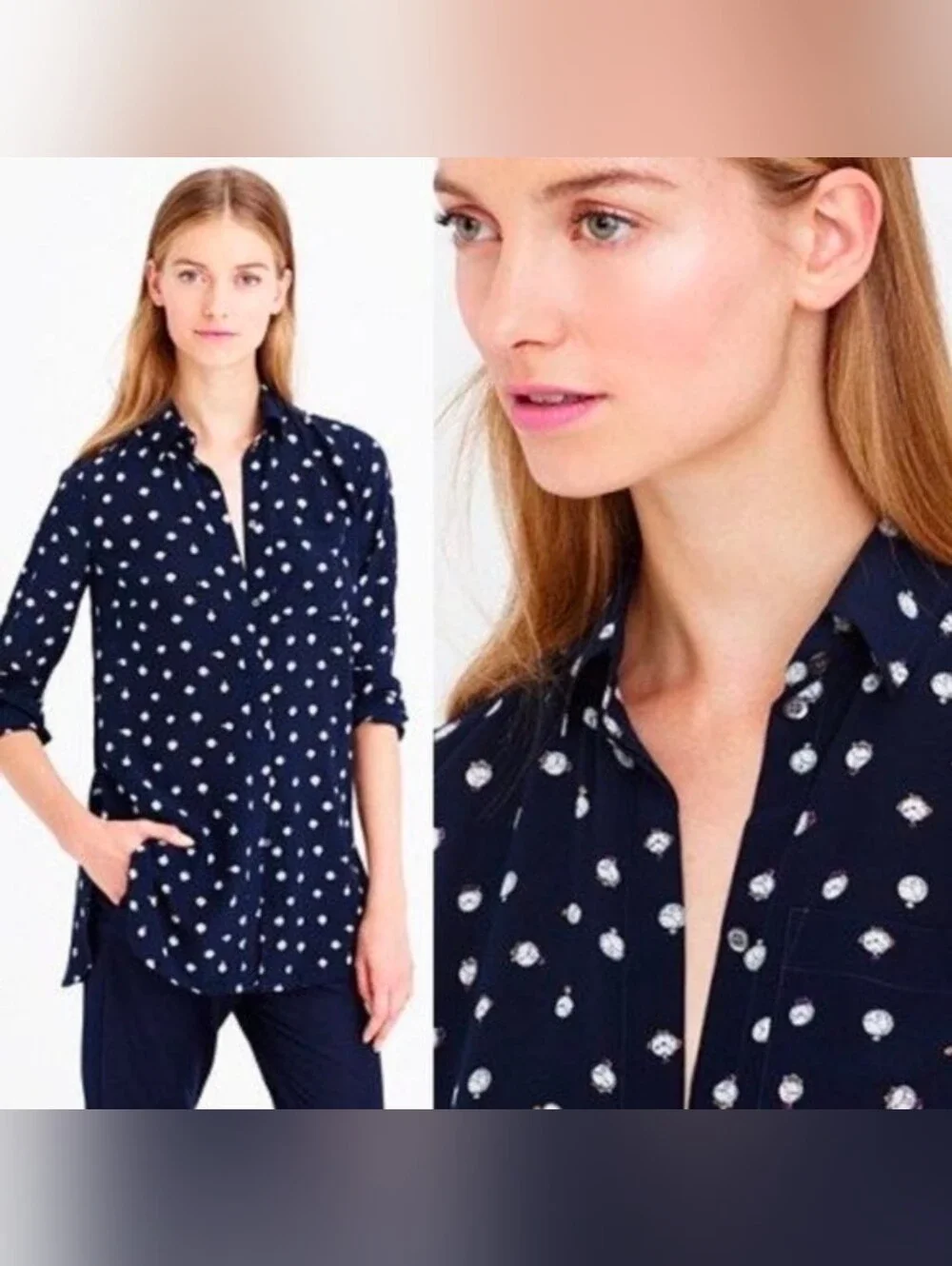 J Crew Ticktock Clock Silk Button Down Shirt Sz 00